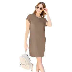 Women's Round Neck Short Sleeve Casual Dress with Pockets