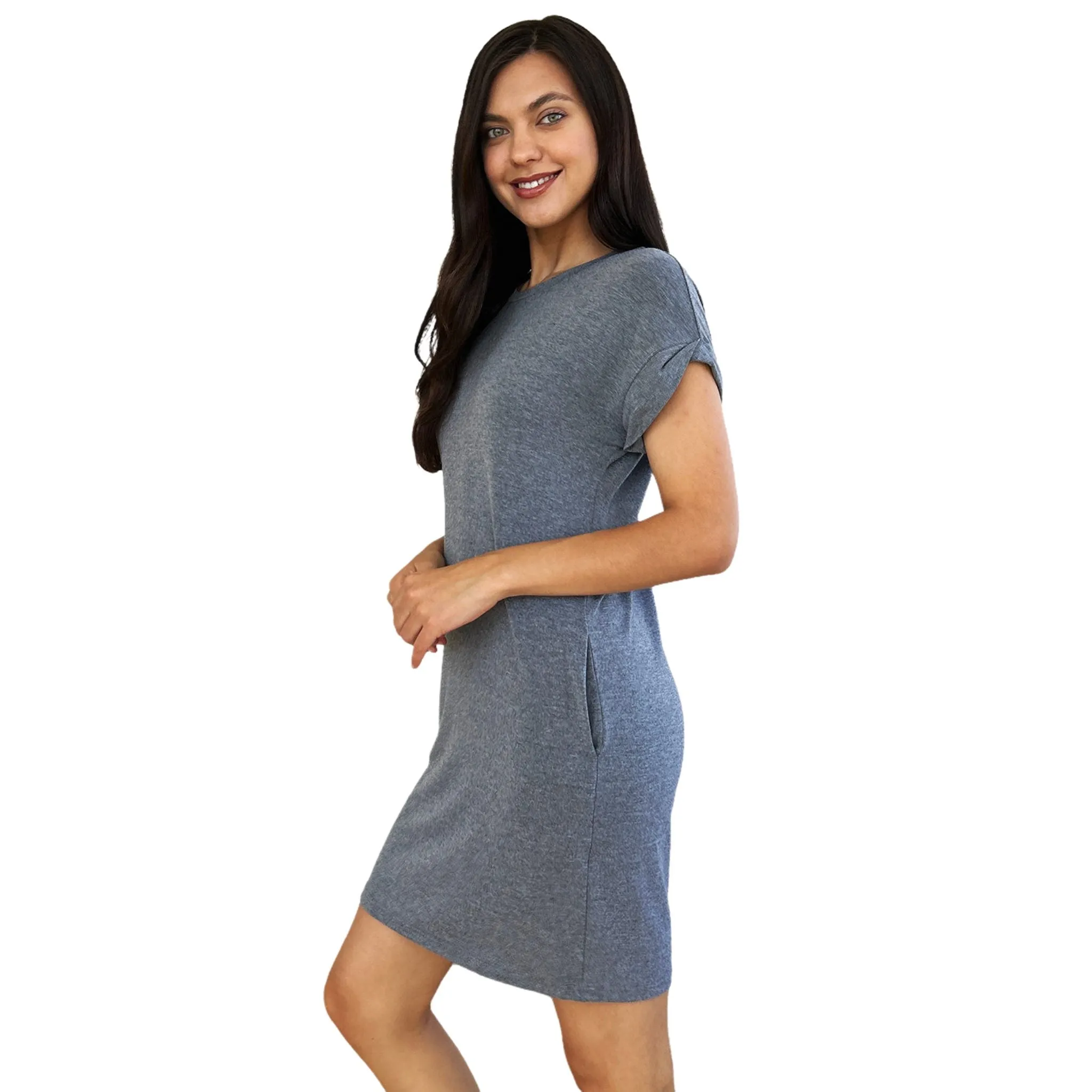 Women's Round Neck Short Sleeve Casual Dress with Pockets