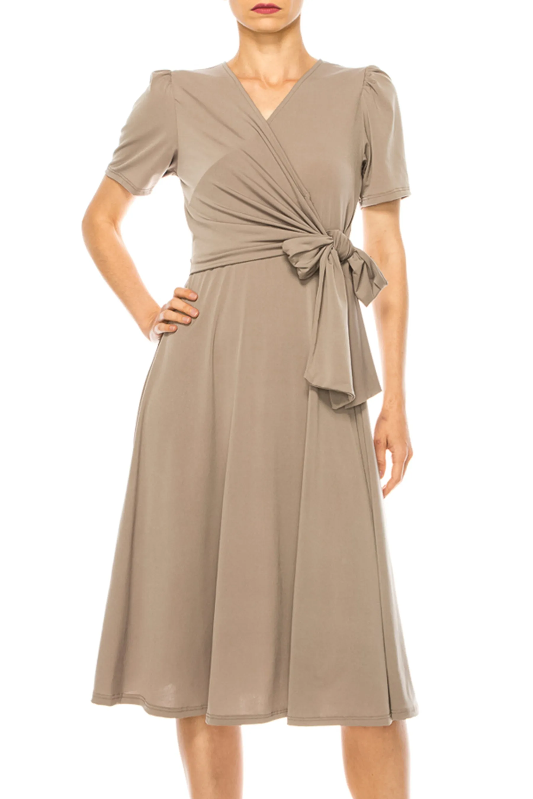 Women's Stylish Solid Faux Wrap Dress