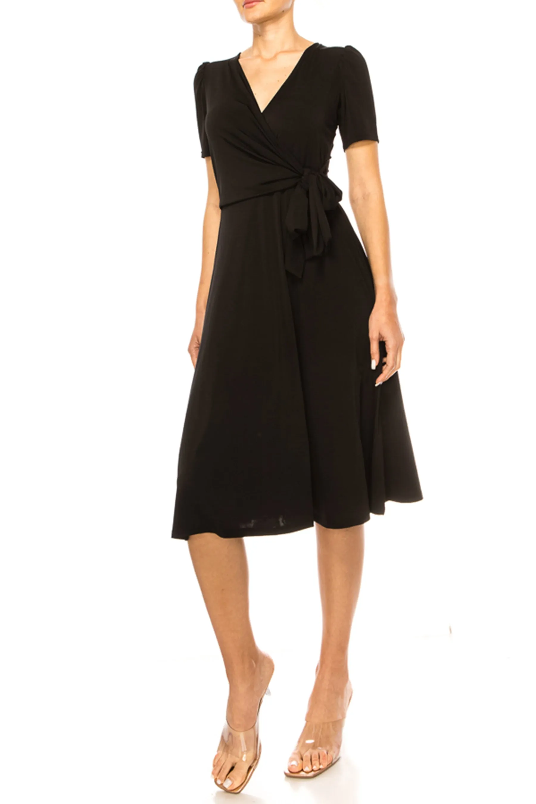 Women's Stylish Solid Faux Wrap Dress