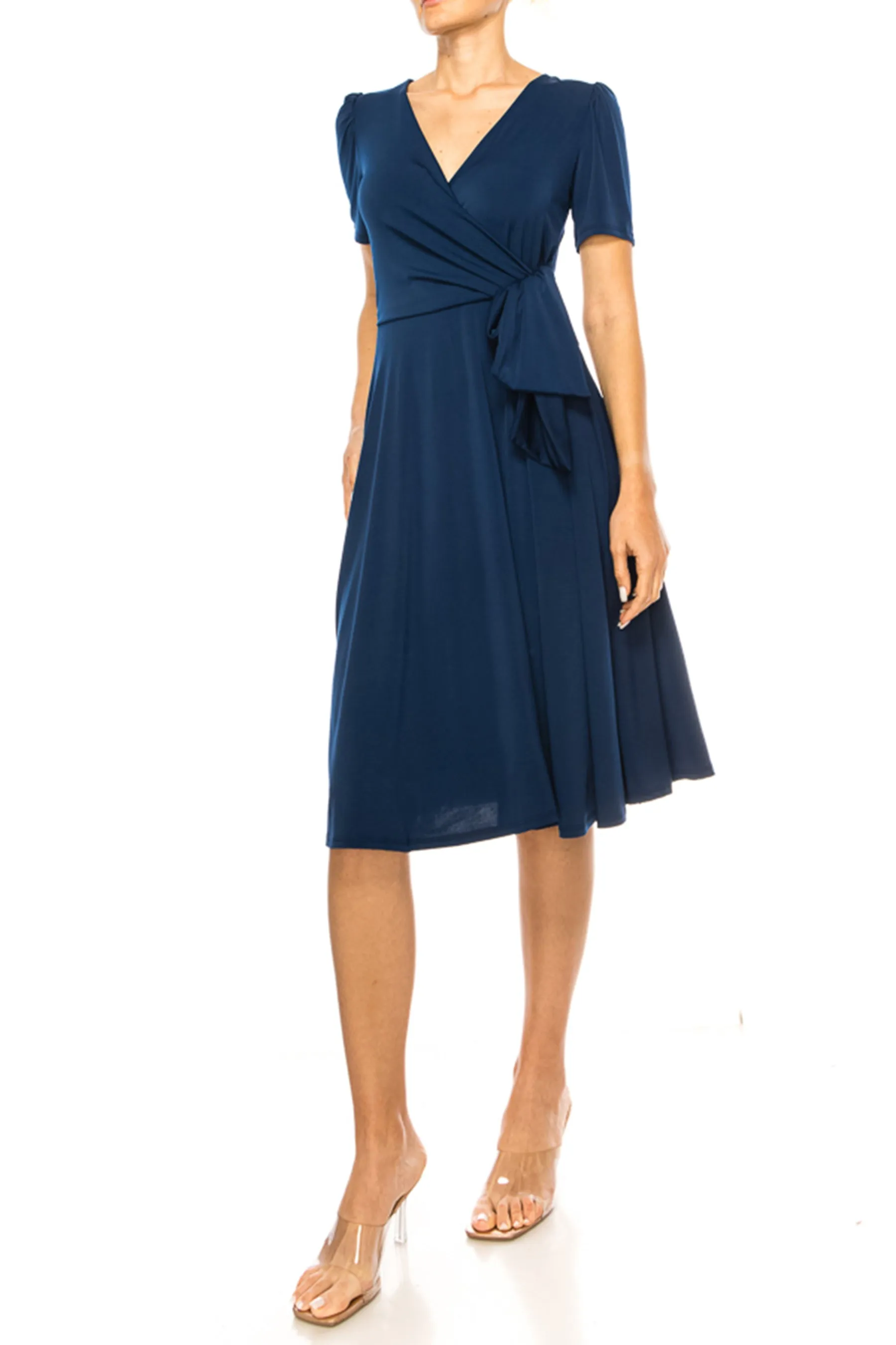 Women's Stylish Solid Faux Wrap Dress