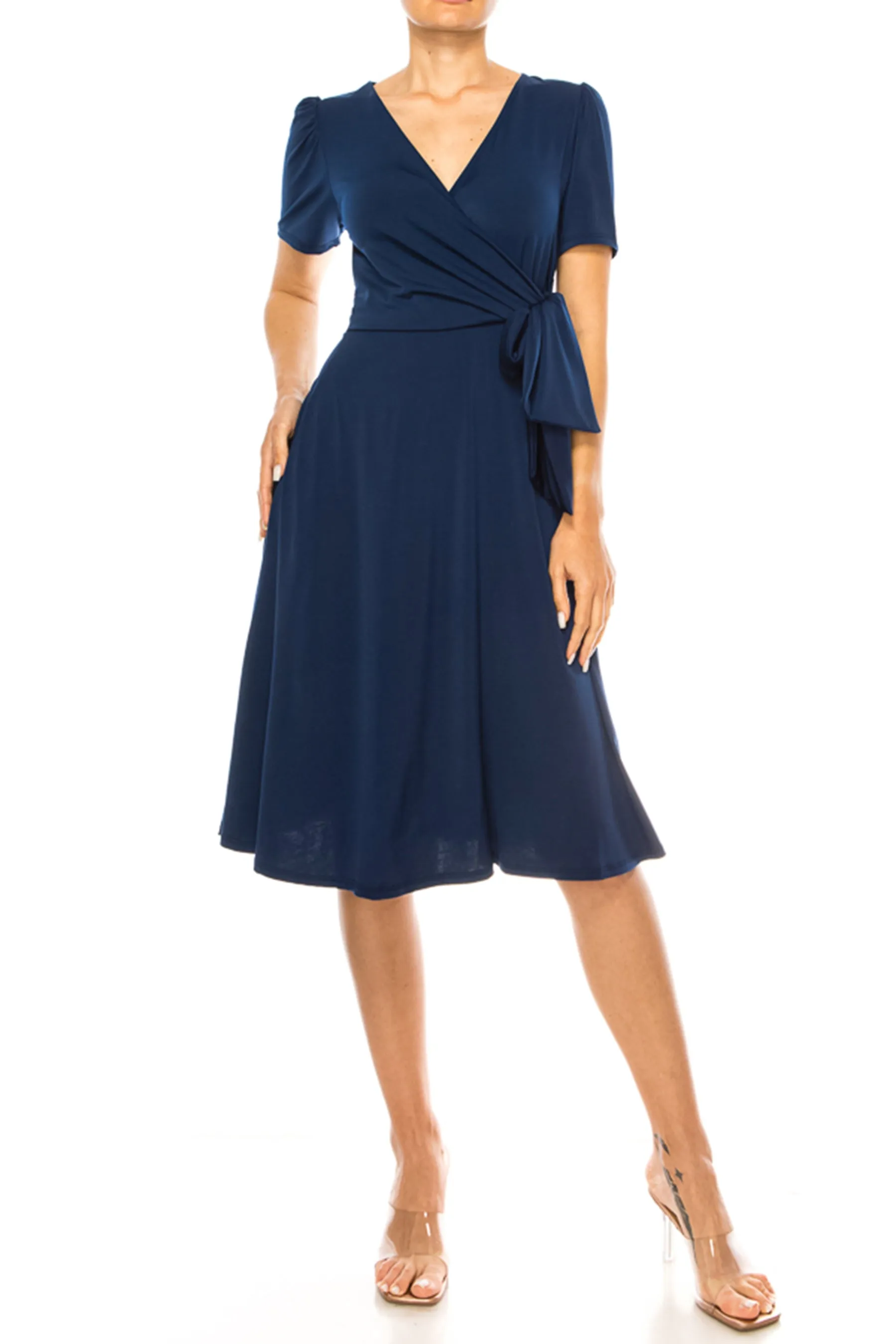 Women's Stylish Solid Faux Wrap Dress