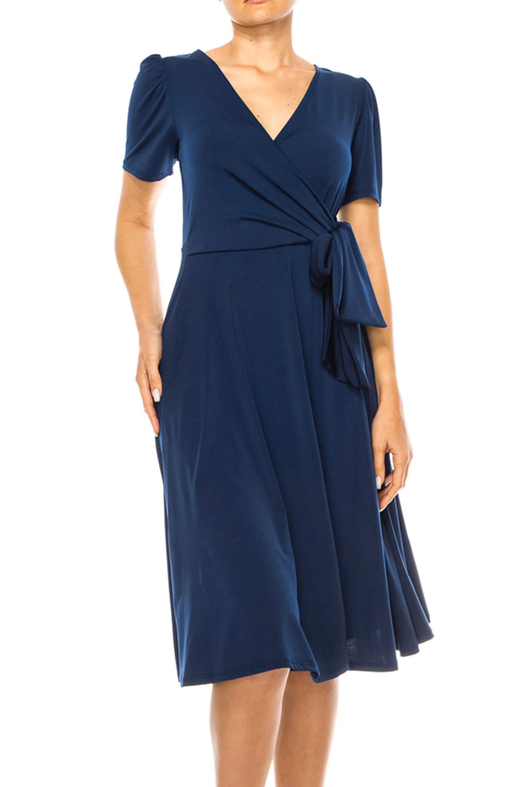 Women's Stylish Solid Faux Wrap Dress