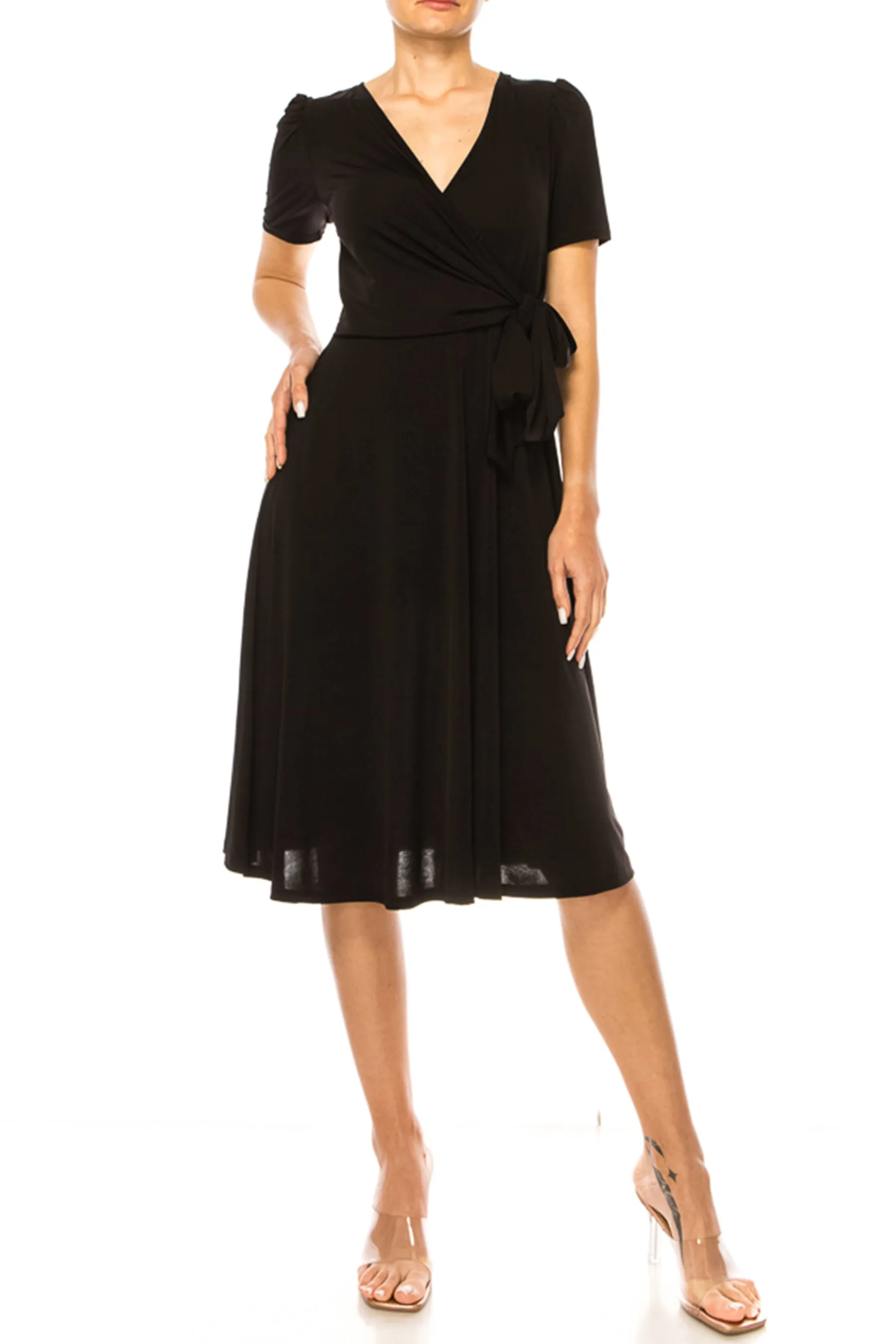 Women's Stylish Solid Faux Wrap Dress