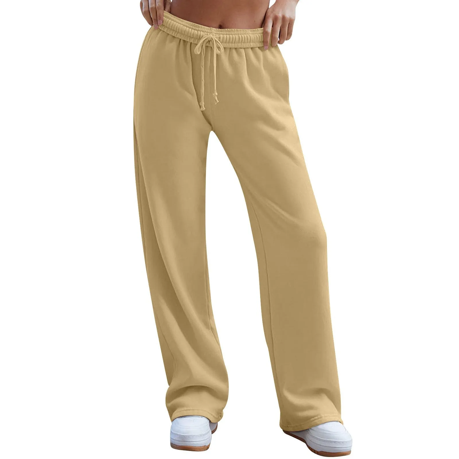 Women's Sweatpants, Casual Wide-Leg Sports Pants, Elastic High-Waist Drawstring Loose Long Pants with Pockets C-241028-1