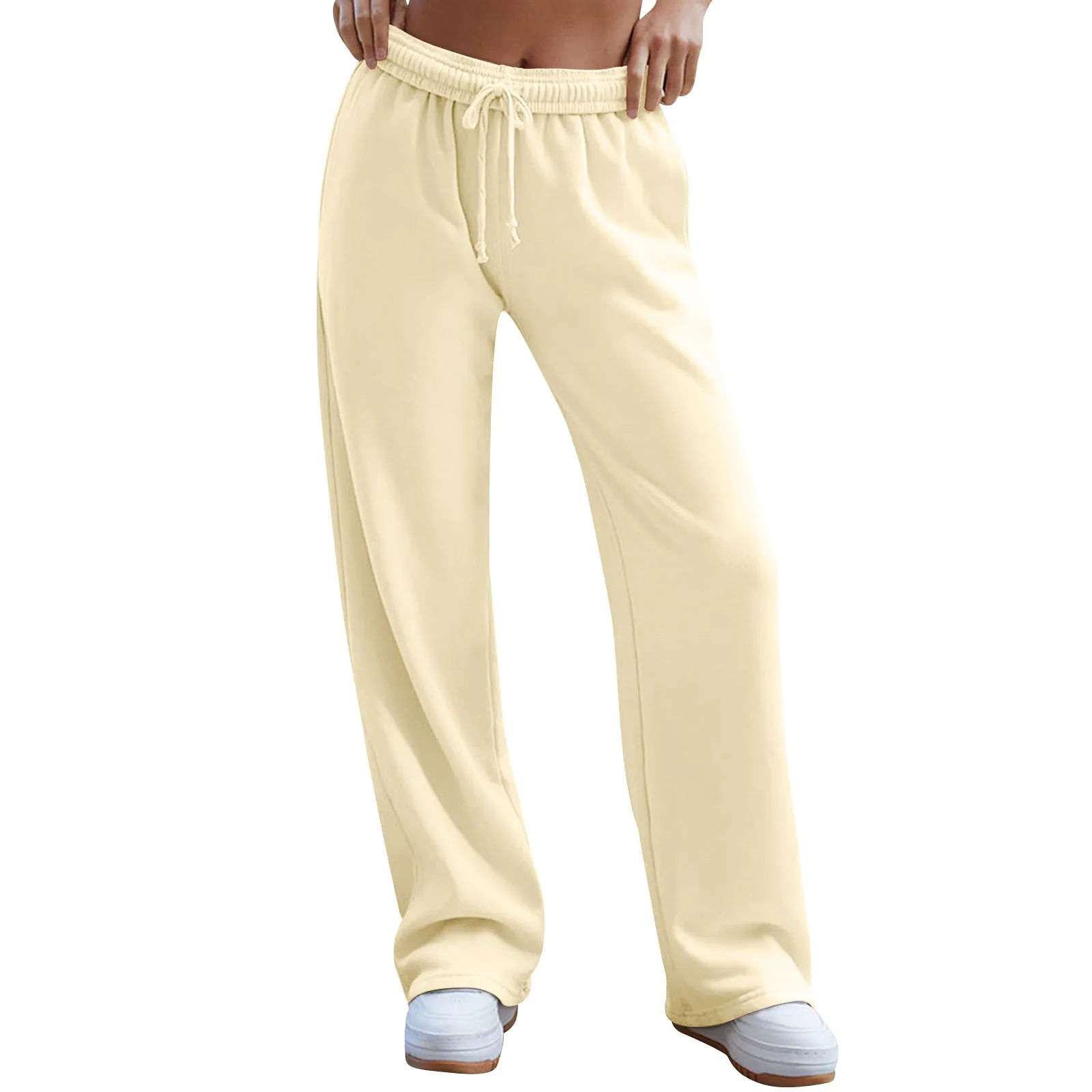 Women's Sweatpants, Casual Wide-Leg Sports Pants, Elastic High-Waist Drawstring Loose Long Pants with Pockets C-241028-1