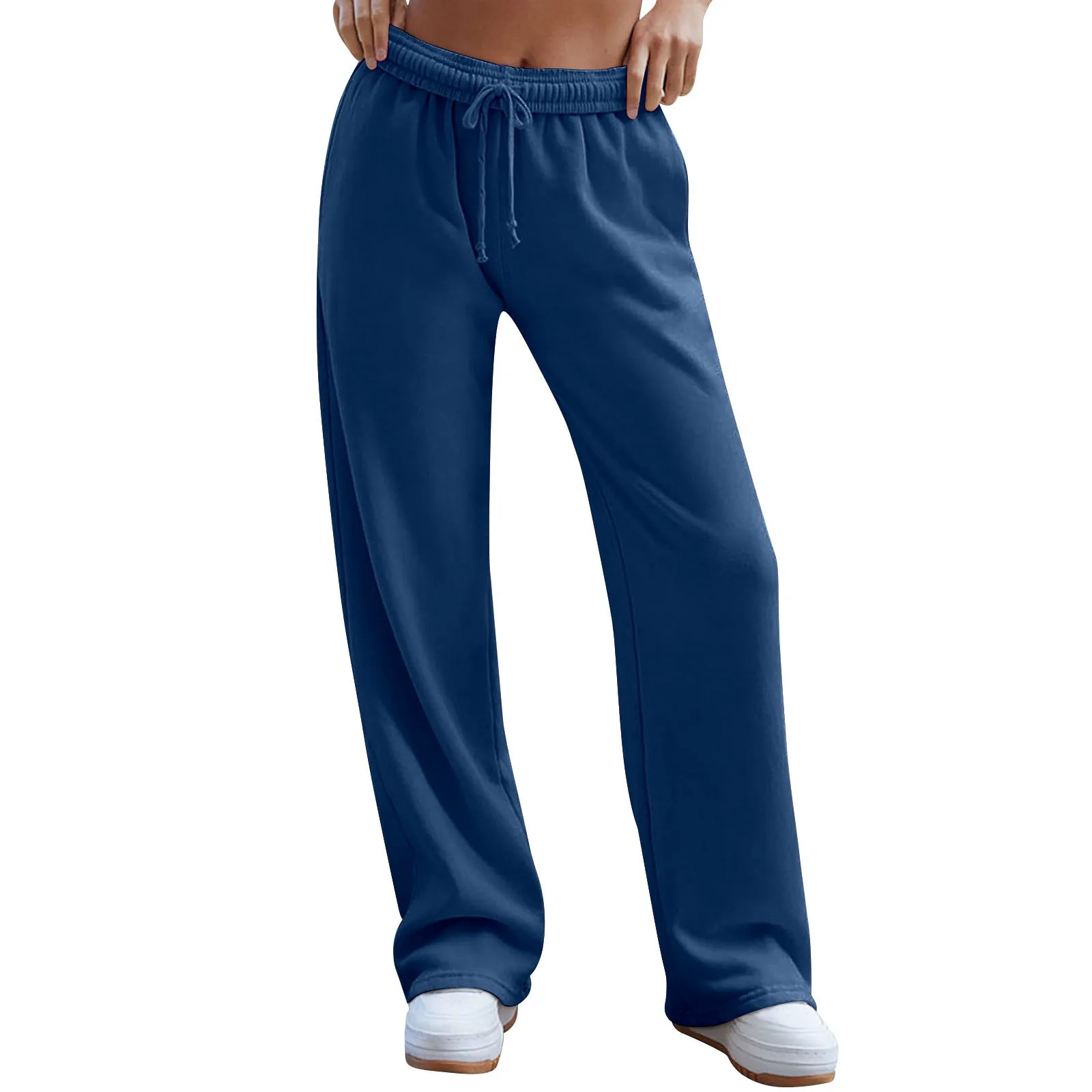 Women's Sweatpants, Casual Wide-Leg Sports Pants, Elastic High-Waist Drawstring Loose Long Pants with Pockets C-241028-1