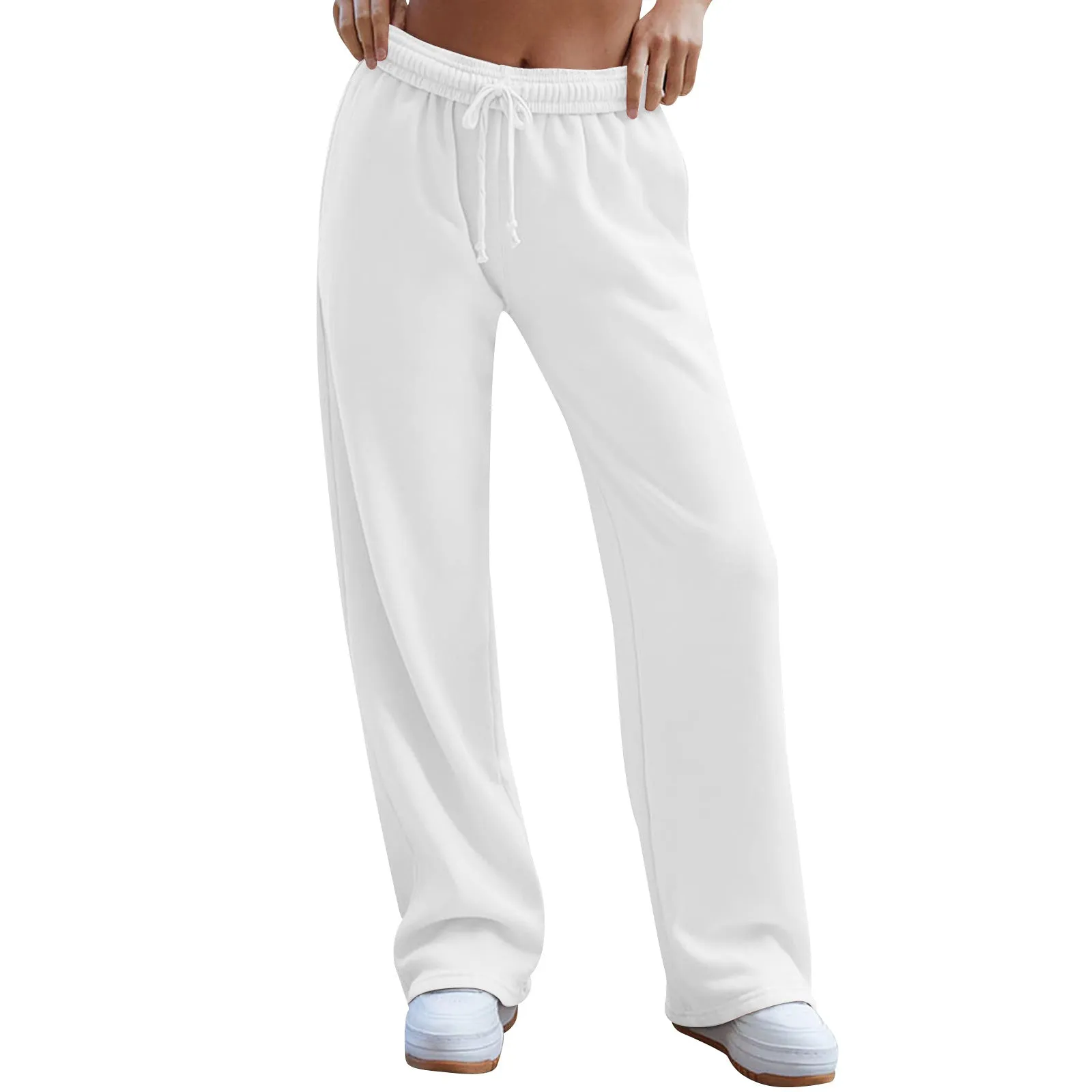 Women's Sweatpants, Casual Wide-Leg Sports Pants, Elastic High-Waist Drawstring Loose Long Pants with Pockets C-241028-1