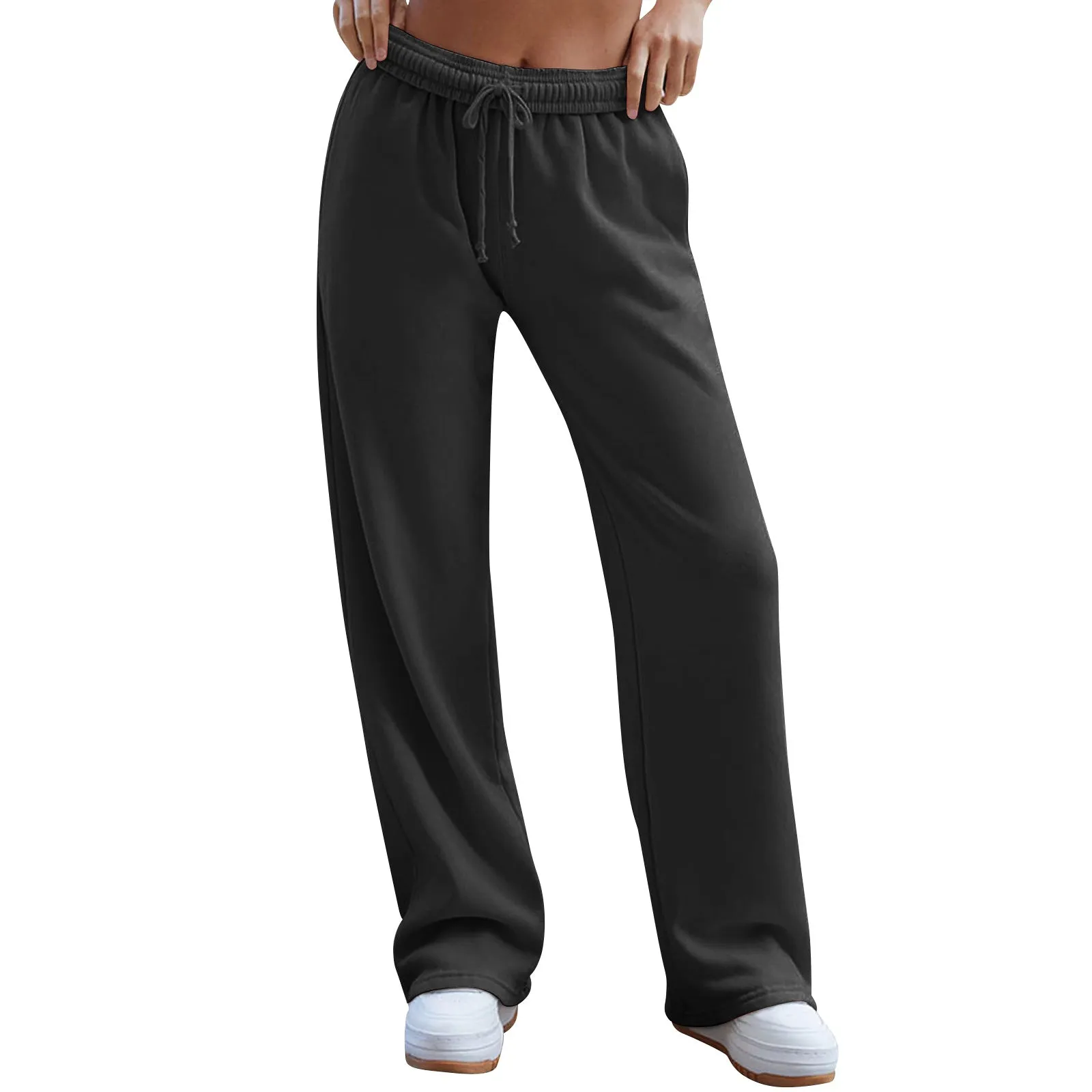 Women's Sweatpants, Casual Wide-Leg Sports Pants, Elastic High-Waist Drawstring Loose Long Pants with Pockets C-241028-1