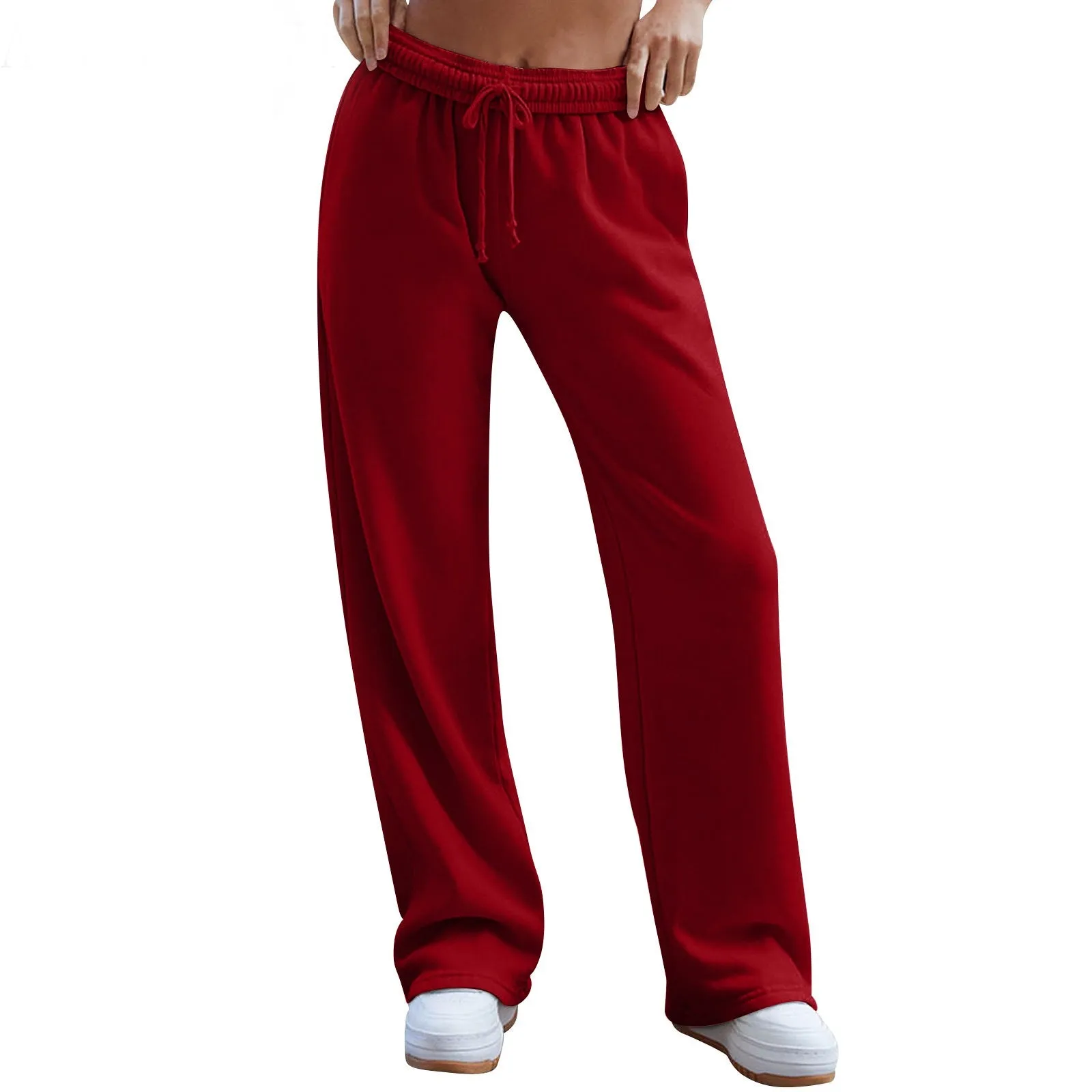 Women's Sweatpants, Casual Wide-Leg Sports Pants, Elastic High-Waist Drawstring Loose Long Pants with Pockets C-241028-1