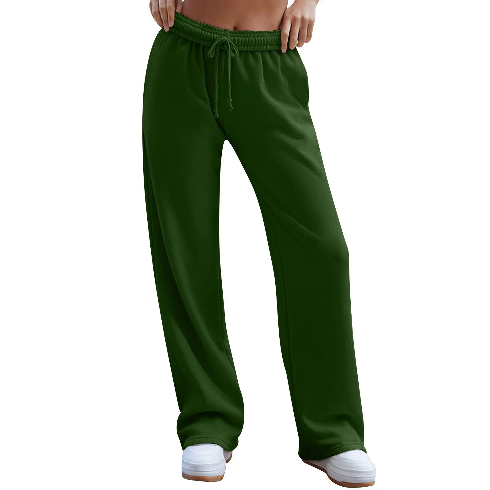 Women's Sweatpants, Casual Wide-Leg Sports Pants, Elastic High-Waist Drawstring Loose Long Pants with Pockets C-241028-1
