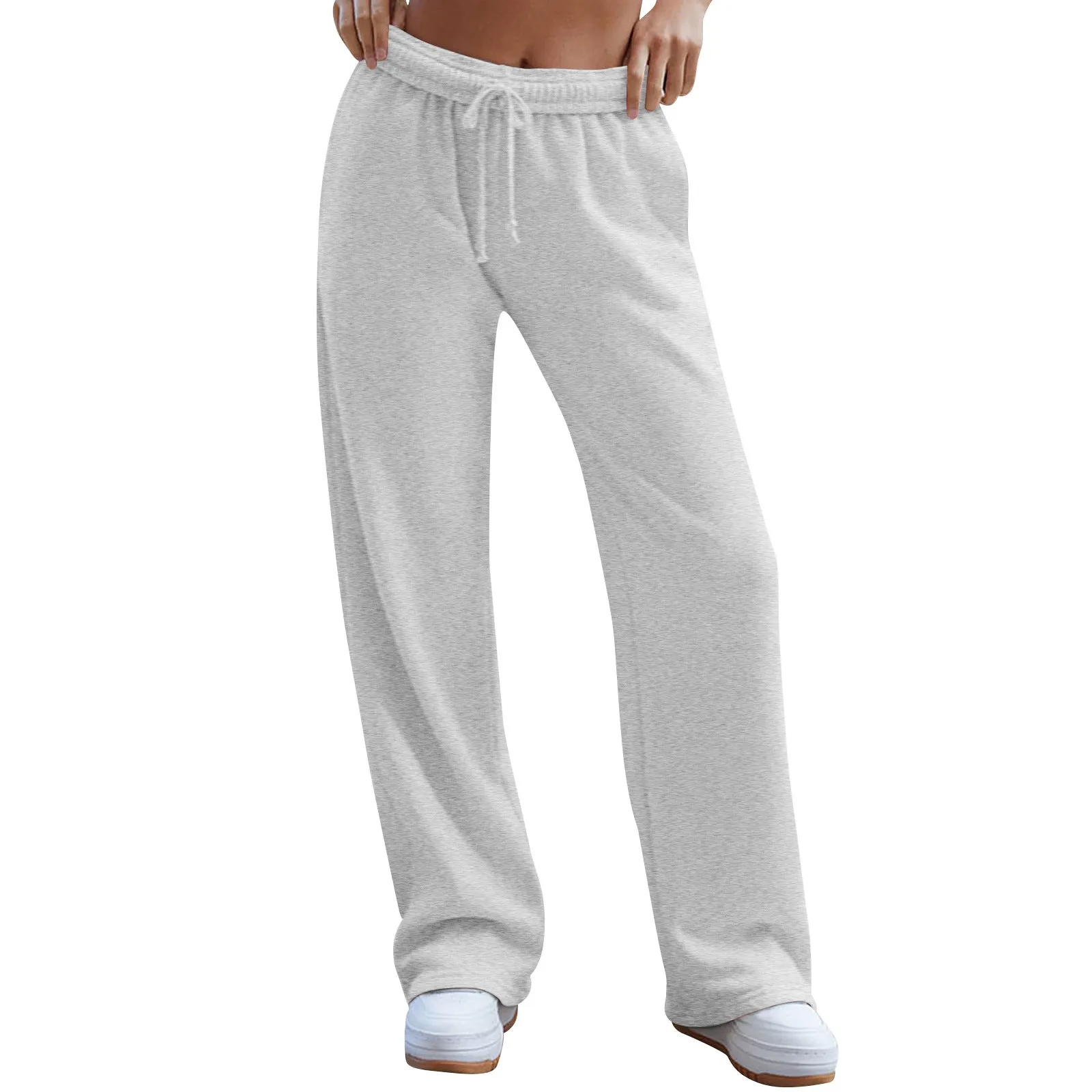Women's Sweatpants, Casual Wide-Leg Sports Pants, Elastic High-Waist Drawstring Loose Long Pants with Pockets C-241028-1