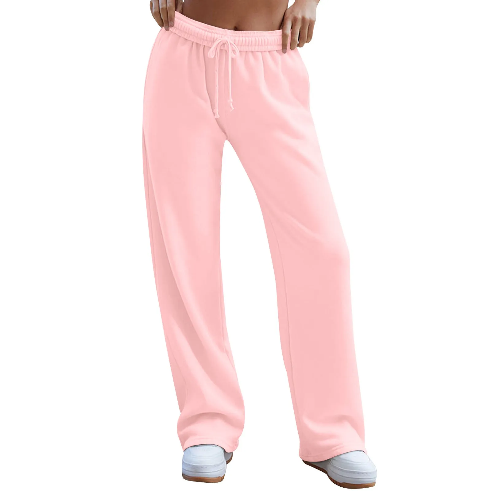 Women's Sweatpants, Casual Wide-Leg Sports Pants, Elastic High-Waist Drawstring Loose Long Pants with Pockets C-241028-1