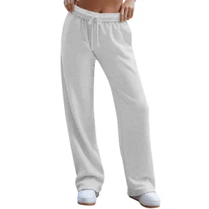 Women's Sweatpants, Casual Wide-Leg Sports Pants, Elastic High-Waist Drawstring Loose Long Pants with Pockets C-241028-1