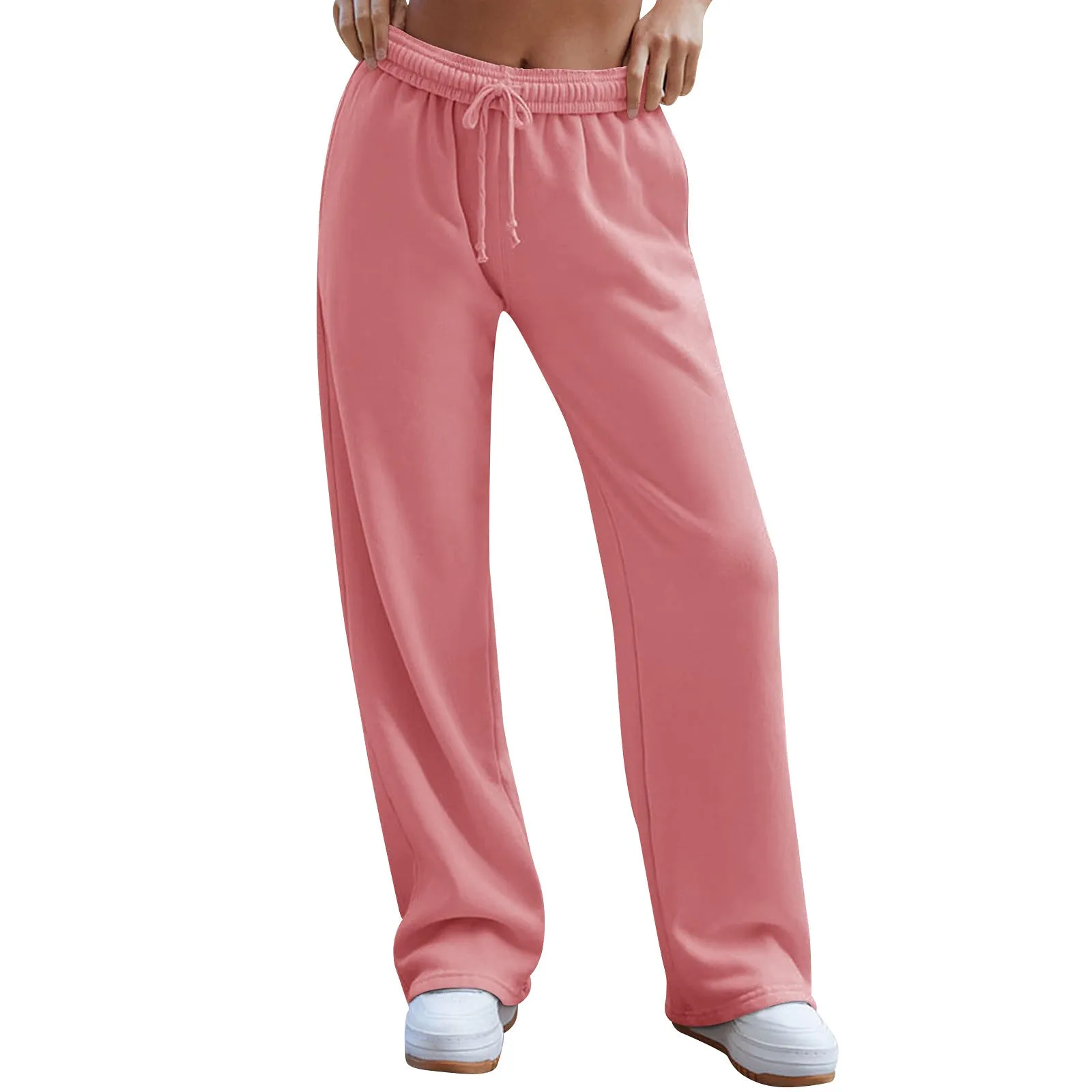Women's Sweatpants, Casual Wide-Leg Sports Pants, Elastic High-Waist Drawstring Loose Long Pants with Pockets C-241028-1
