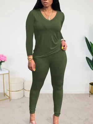 Women's Tracksuits 2 Piece Outfits Sweatsuit Long Sleeve Top Jogger Legging Pants Sets Green XL