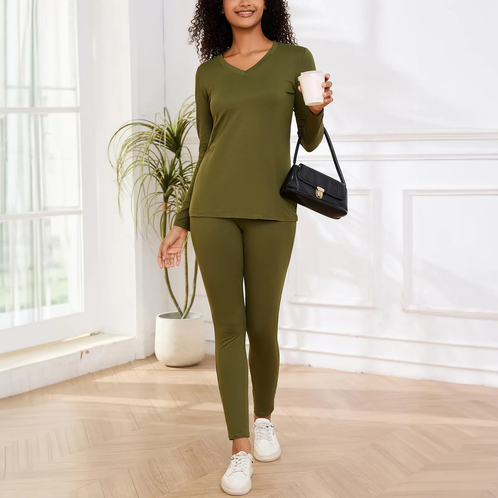 Women's Tracksuits 2 Piece Outfits Sweatsuit Long Sleeve Top Jogger Legging Pants Sets Green XL