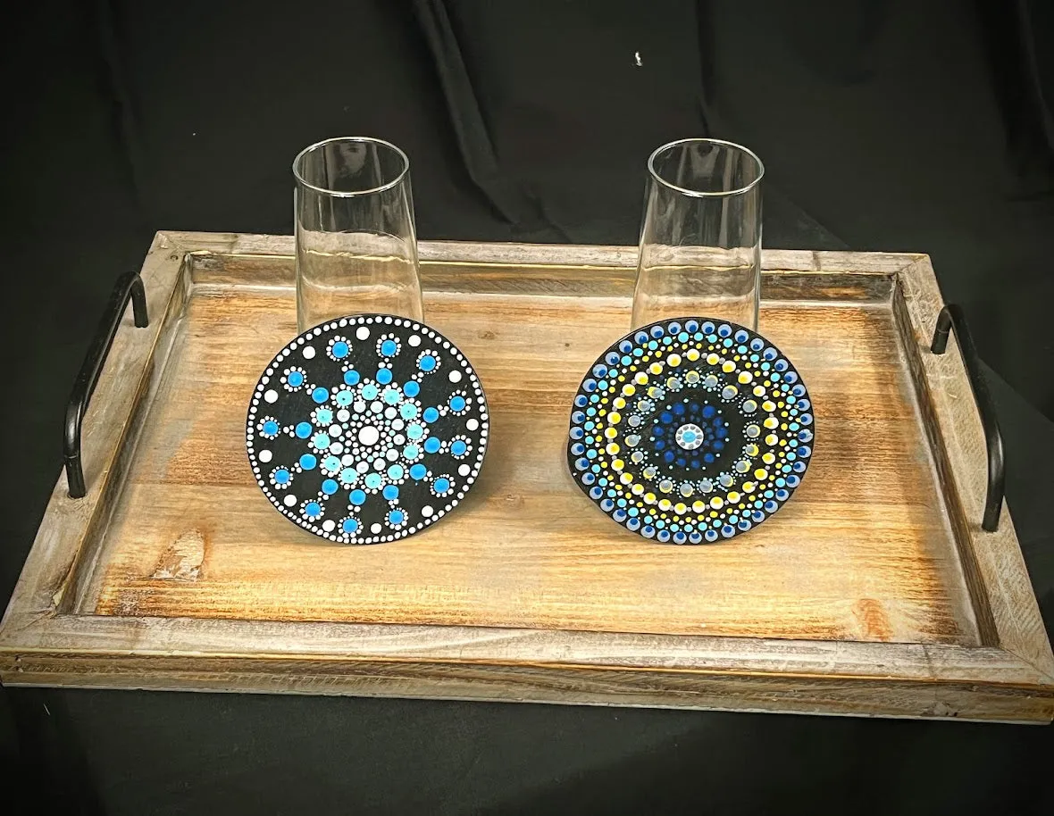 Wooden Mandala Dot Coaster Set