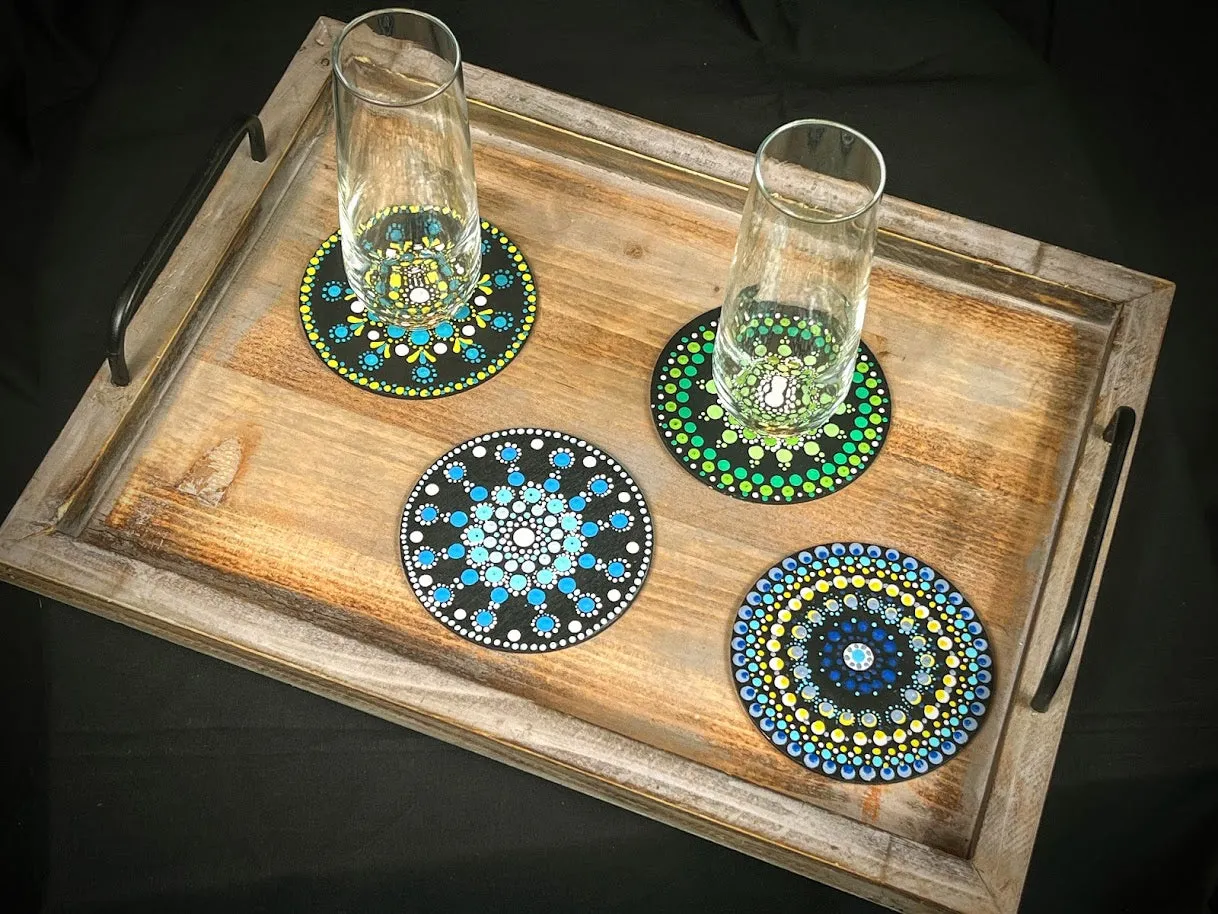 Wooden Mandala Dot Coaster Set